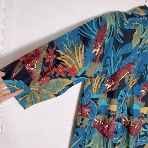 Vintage Handmade Jungle Cat Print Open Front Light Jacket Blazer XL - Picture 11 of 15
